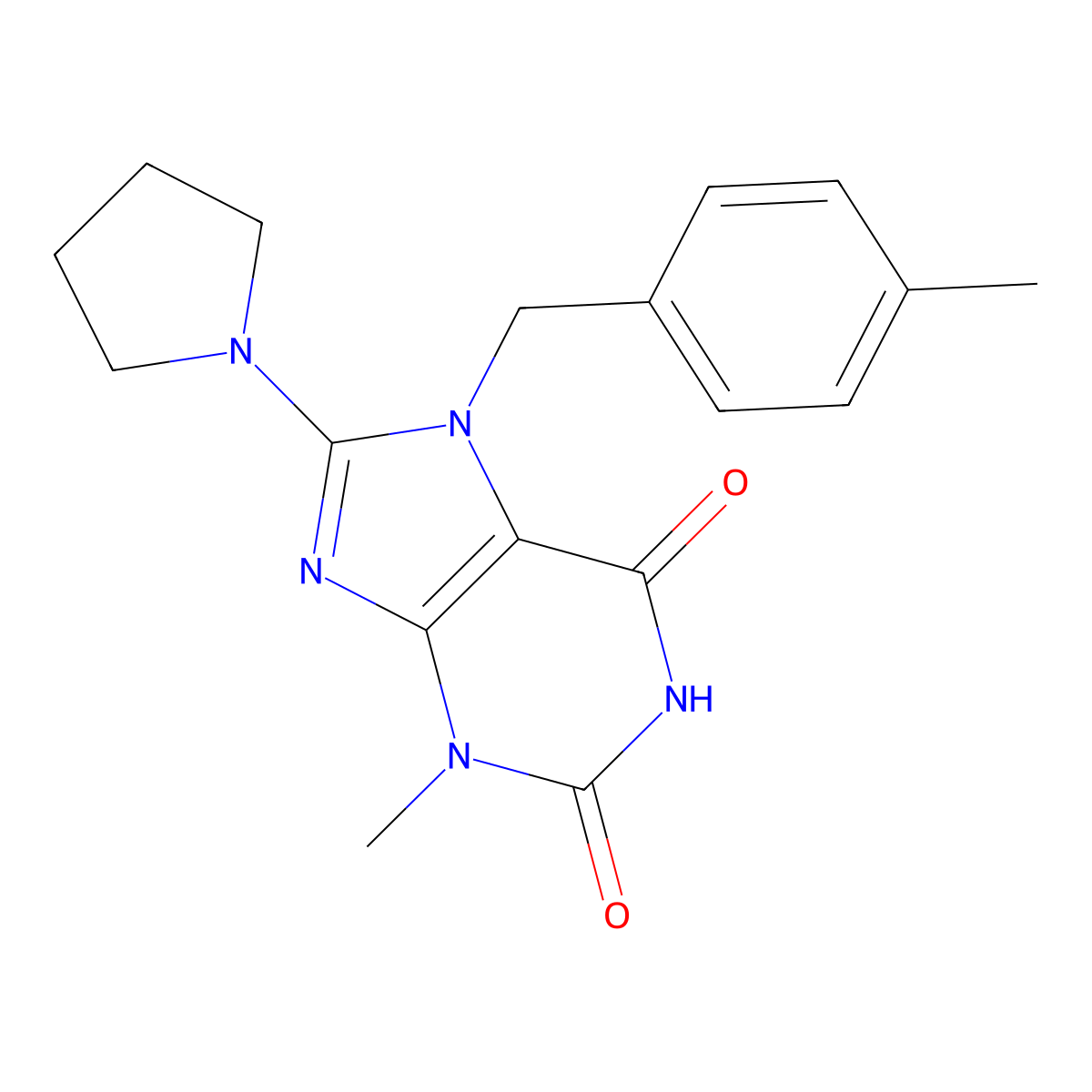 3-methyl-7-(4-methylbenzyl)-8-(pyrrolidin-1-yl)-1H-purine-2,6(3H,7H)-dione molecular structure, CAS 1105197-52-1