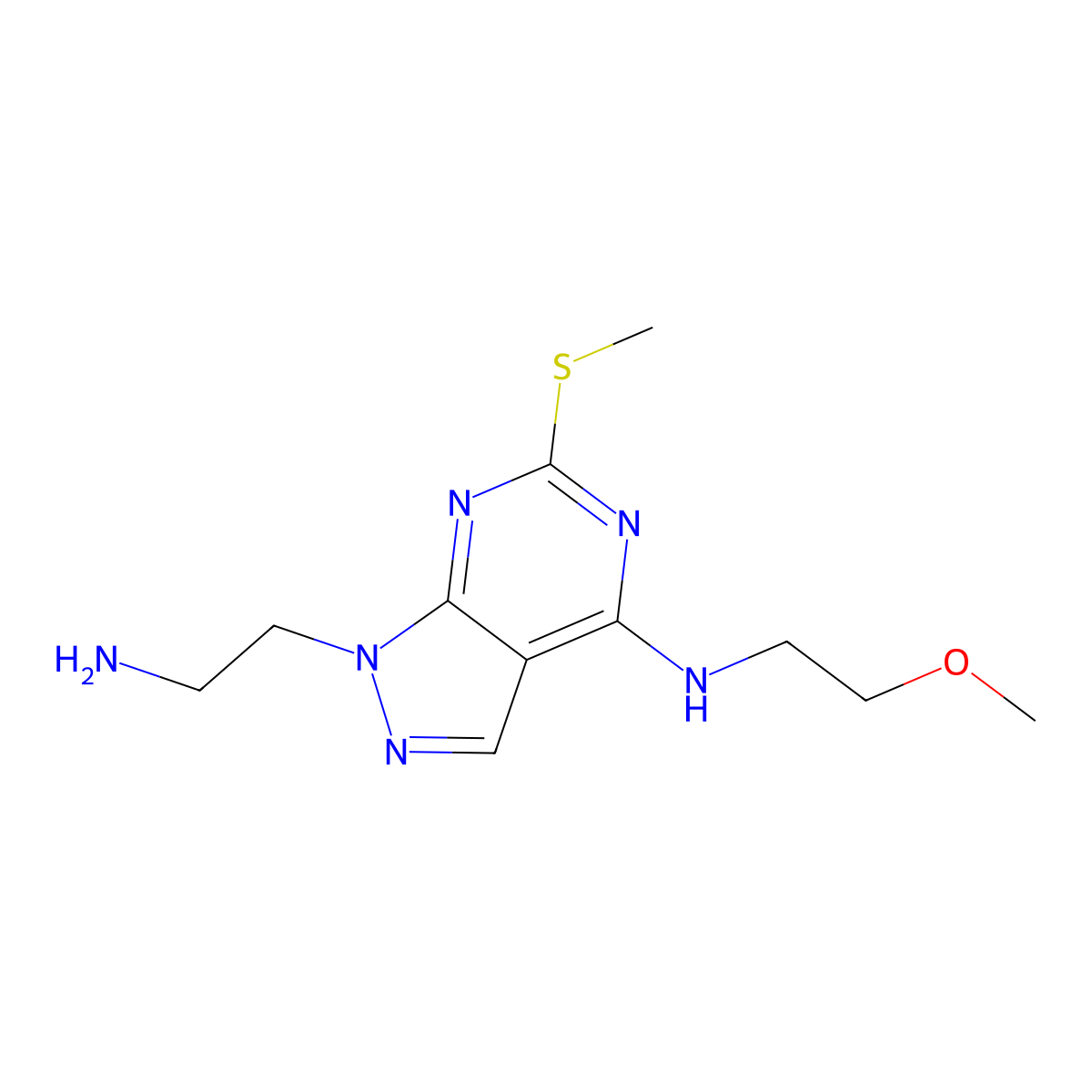 1-(2-aminoethyl)-N-(2-methoxyethyl)-6-(methylthio)-1H-pyrazolo[3,4-d]pyrimidin-4-amine molecular structure, CAS 1105197-53-2