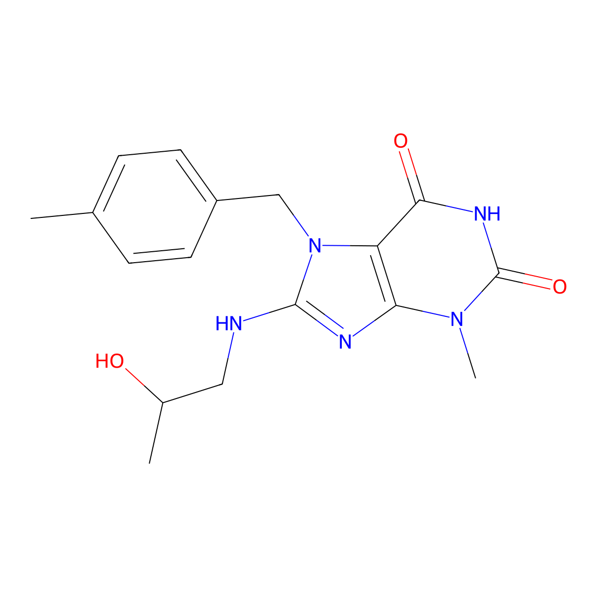 8-((2-hydroxypropyl)amino)-3-methyl-7-(4-methylbenzyl)-1H-purine-2,6(3H,7H)-dione molecular structure, CAS 1105197-56-5