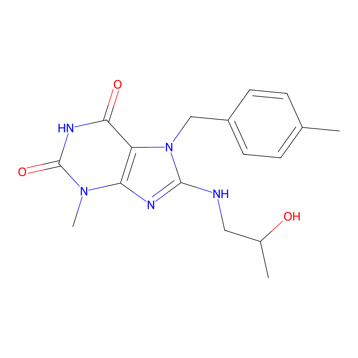 8-((2-hydroxypropyl)amino)-3-methyl-7-(4-methylbenzyl)-1H-purine-2,6(3H,7H)-dione molecular structure, CAS 1105197-56-5