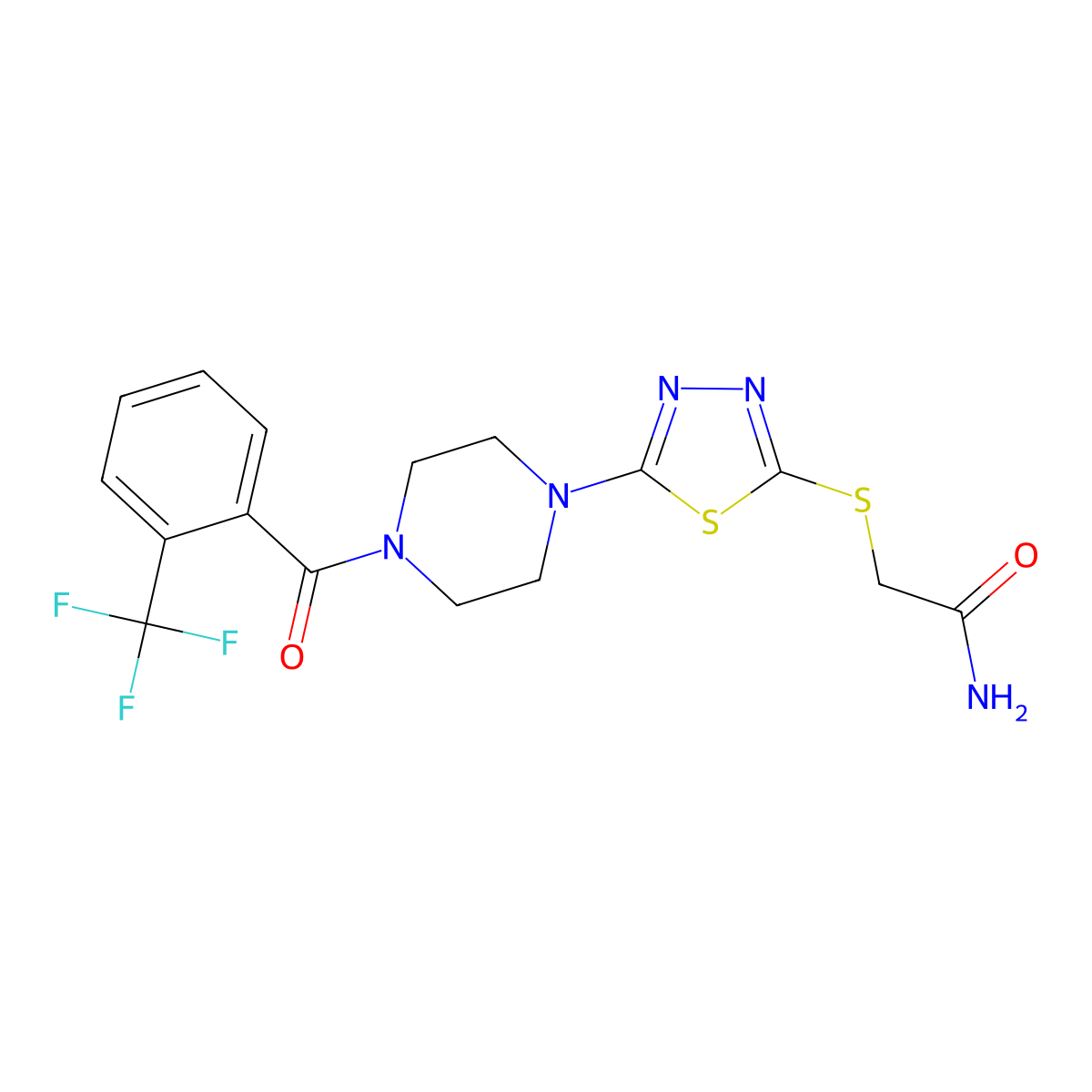 2-((5-(4-(2-(Trifluoromethyl)benzoyl)piperazin-1-yl)-1,3,4-thiadiazol-2-yl)thio)acetamide molecular structure, CAS 1105197-59-8