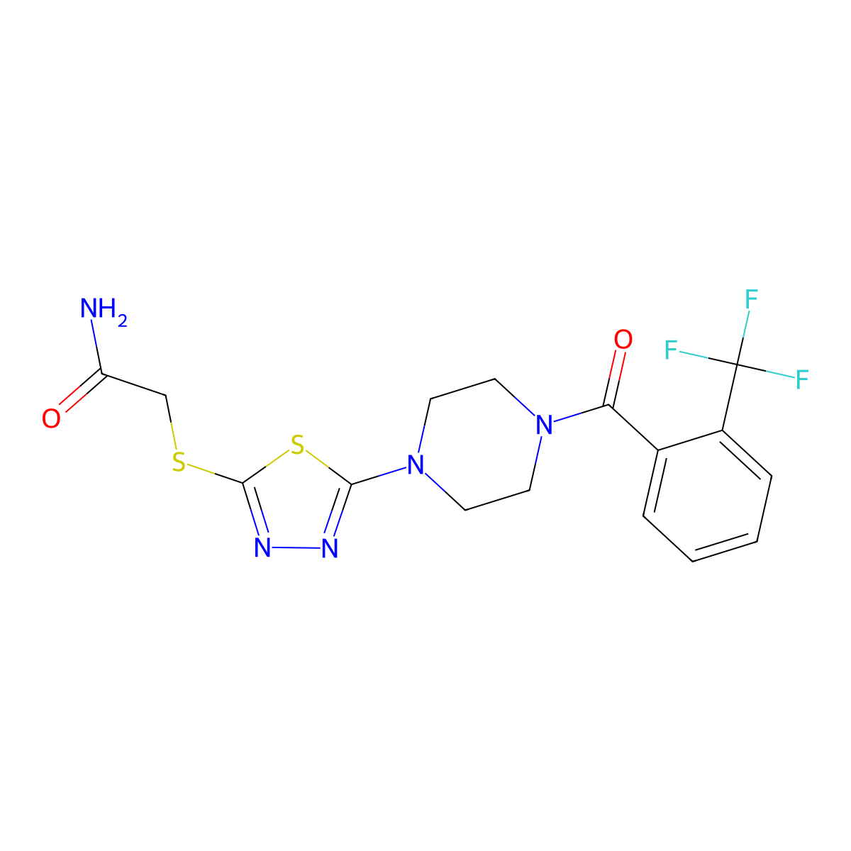 2-((5-(4-(2-(Trifluoromethyl)benzoyl)piperazin-1-yl)-1,3,4-thiadiazol-2-yl)thio)acetamide molecular structure, CAS 1105197-59-8
