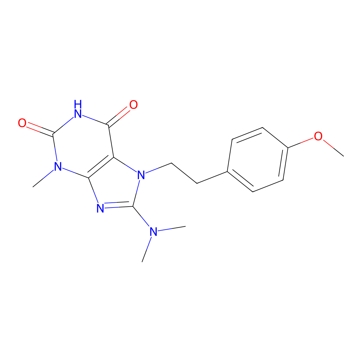 8-(dimethylamino)-7-(4-methoxyphenethyl)-3-methyl-1H-purine-2,6(3H,7H)-dione molecular structure, CAS 1105197-60-1