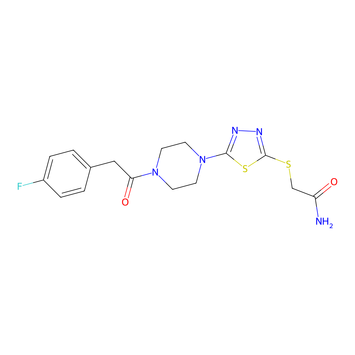 2-((5-(4-(2-(4-Fluorophenyl)acetyl)piperazin-1-yl)-1,3,4-thiadiazol-2-yl)thio)acetamide molecular structure, CAS 1105197-63-4
