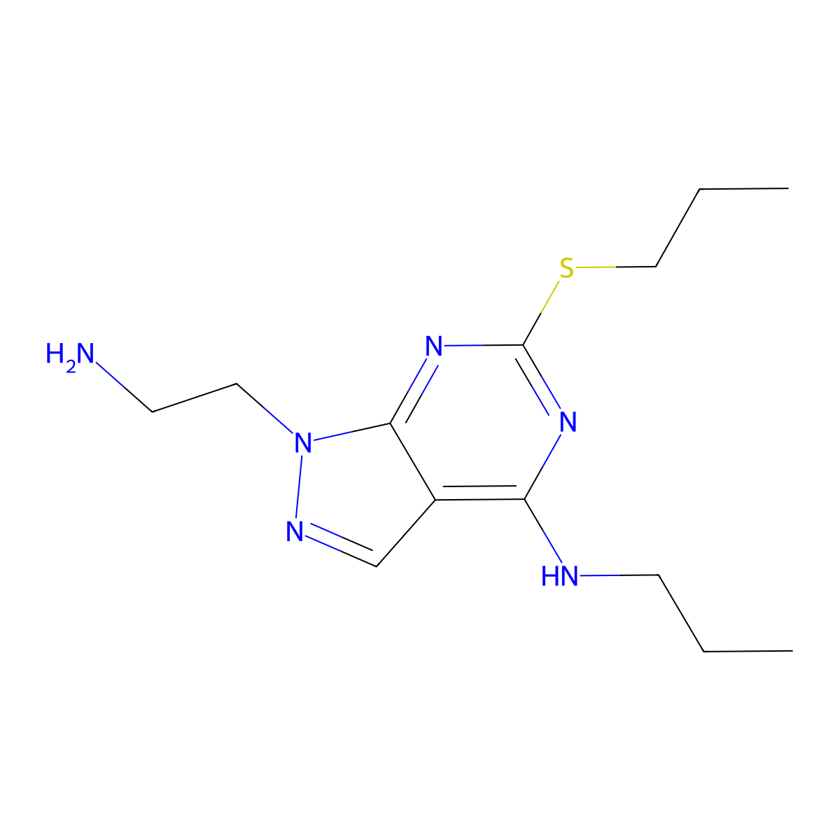 1-(2-aminoethyl)-N-propyl-6-(propylsulfanyl)-1H-pyrazolo[3,4-d]pyrimidin-4-amine molecular structure, CAS 1105197-69-0