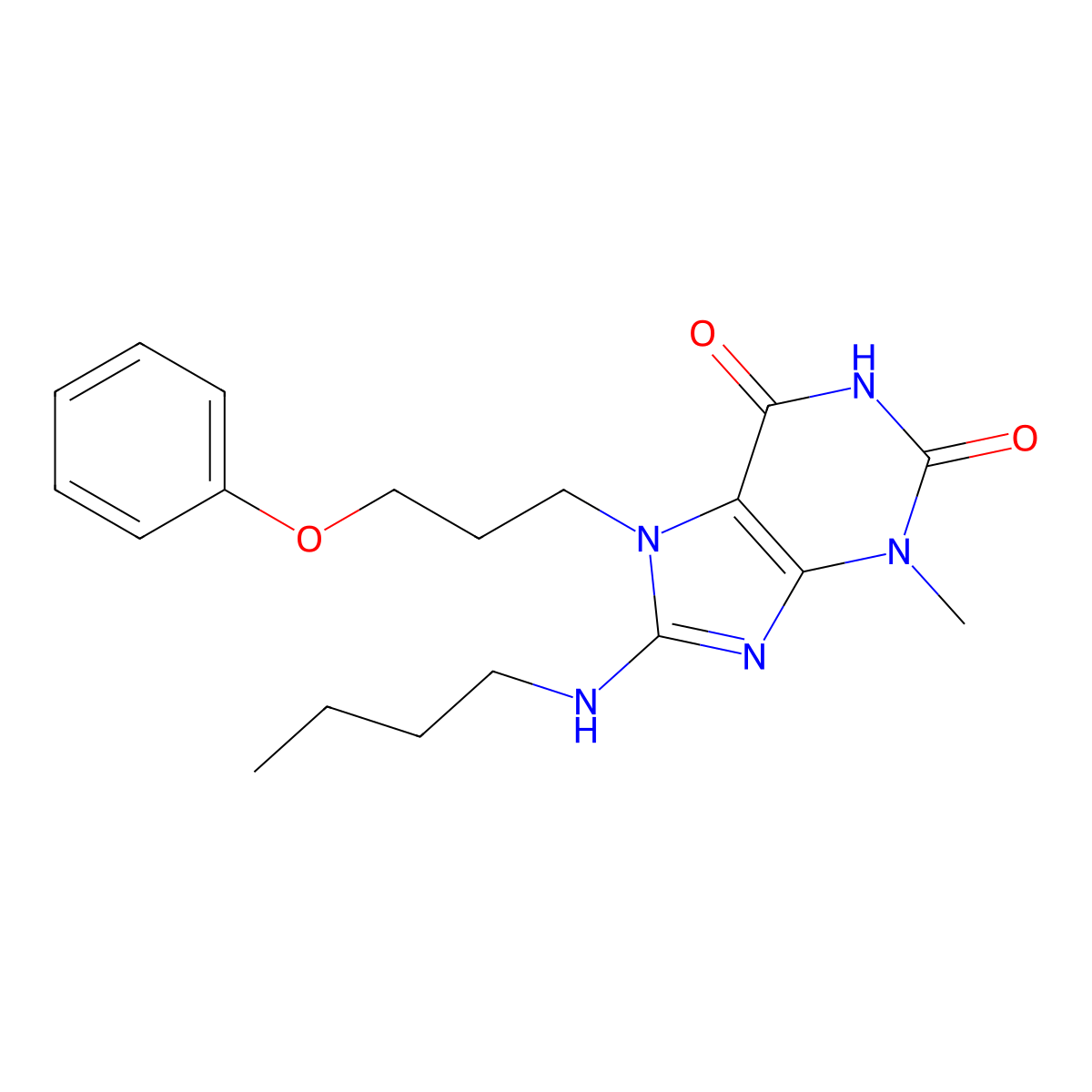 8-(butylamino)-3-methyl-7-(3-phenoxypropyl)-1H-purine-2,6(3H,7H)-dione molecular structure, CAS 1105197-72-5