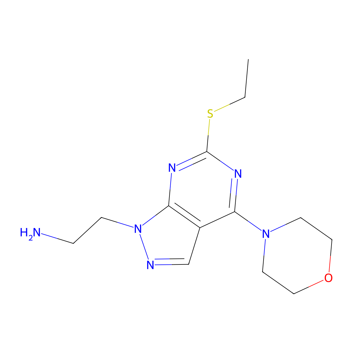 2-(6-(ethylthio)-4-morpholino-1H-pyrazolo[3,4-d]pyrimidin-1-yl)ethanamine molecular structure, CAS 1105197-77-0