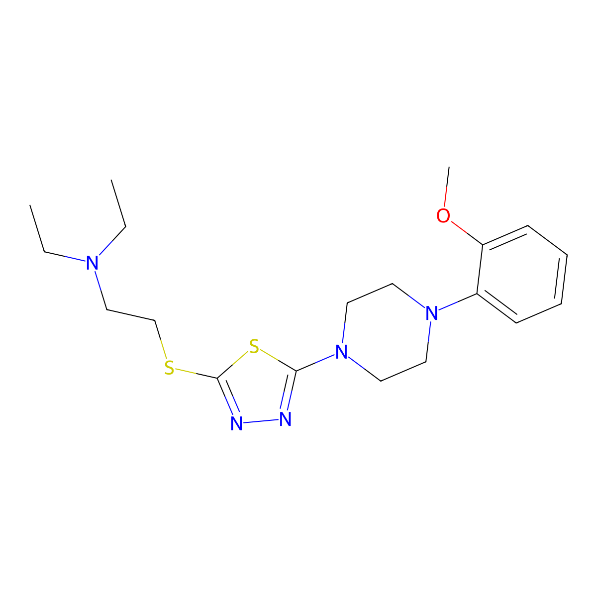 N,N-diethyl-2-((5-(4-(2-methoxyphenyl)piperazin-1-yl)-1,3,4-thiadiazol-2-yl)thio)ethanamine molecular structure, CAS 1105197-78-1