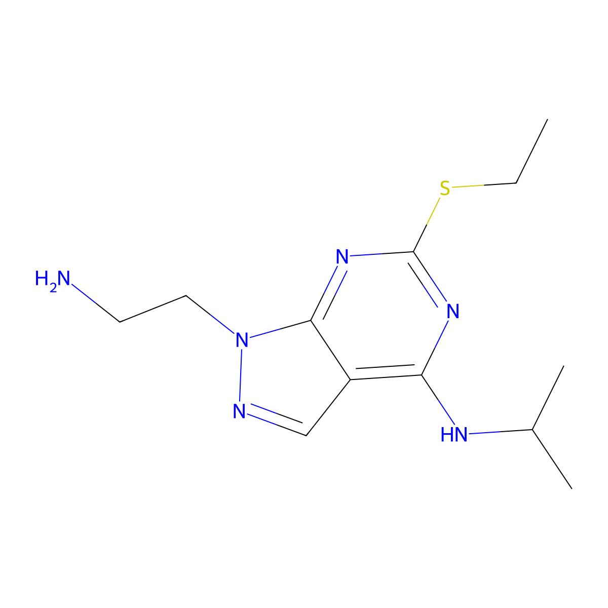 1-(2-aminoethyl)-6-(ethylthio)-N-isopropyl-1H-pyrazolo[3,4-d]pyrimidin-4-amine molecular structure, CAS 1105197-82-7
