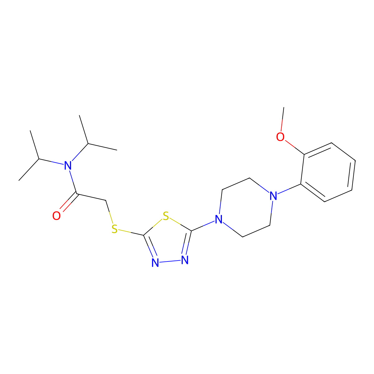 N,N-diisopropyl-2-((5-(4-(2-methoxyphenyl)piperazin-1-yl)-1,3,4-thiadiazol-2-yl)thio)acetamide molecular structure, CAS 1105197-83-8