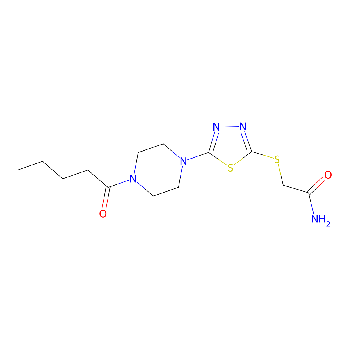 2-((5-(4-Pentanoylpiperazin-1-yl)-1,3,4-thiadiazol-2-yl)thio)acetamide molecular structure, CAS 1105197-85-0