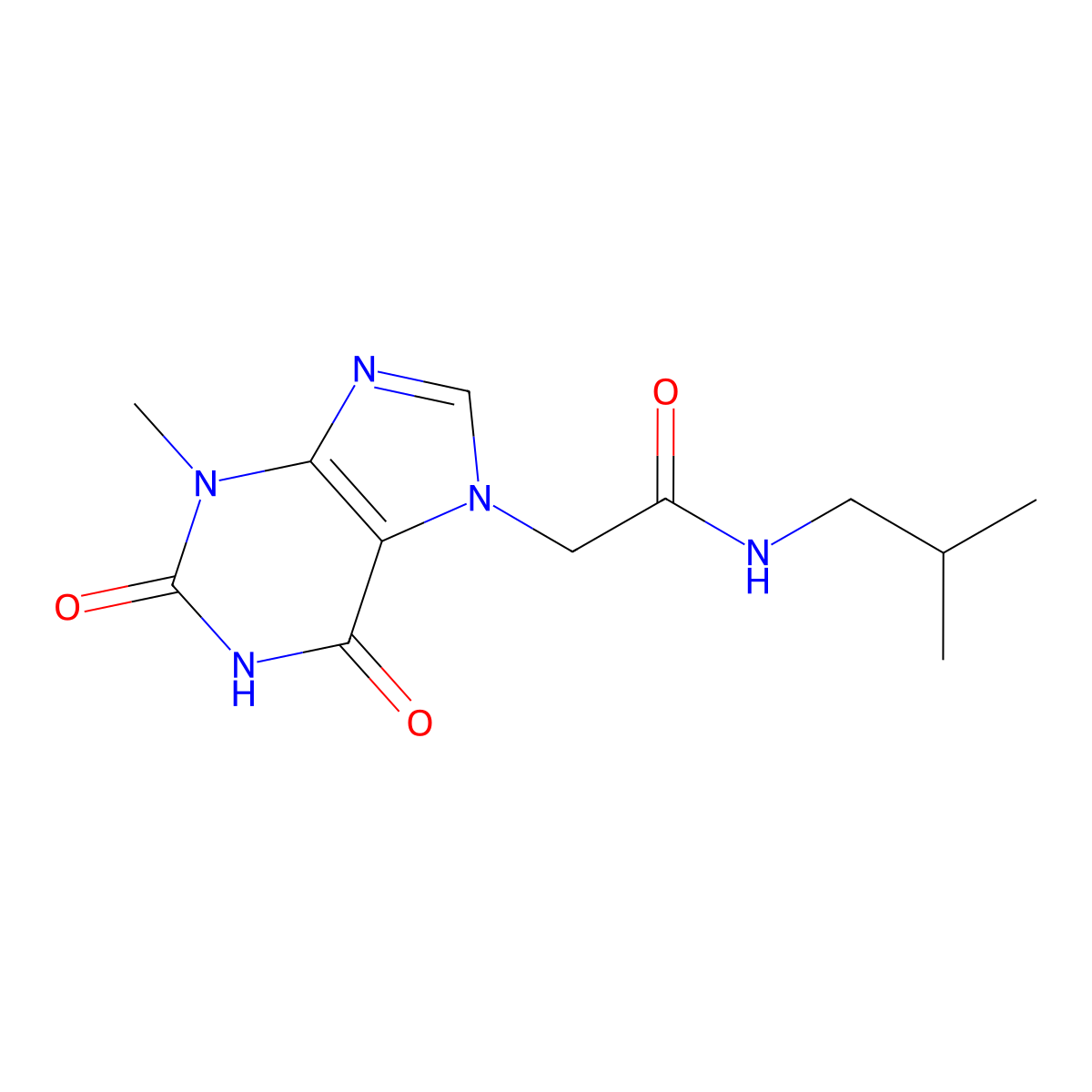 N-isobutyl-2-(3-methyl-2,6-dioxo-2,3-dihydro-1H-purin-7(6H)-yl)acetamide molecular structure, CAS 1105197-86-1
