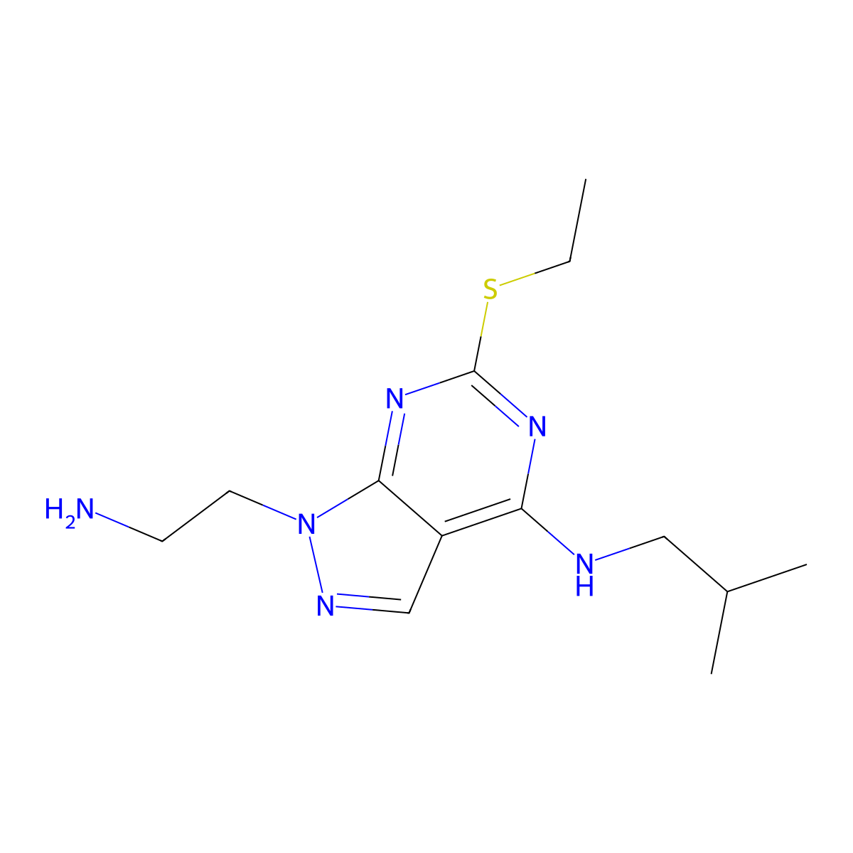 1-(2-aminoethyl)-6-(ethylthio)-N-isobutyl-1H-pyrazolo[3,4-d]pyrimidin-4-amine molecular structure, CAS 1105197-87-2