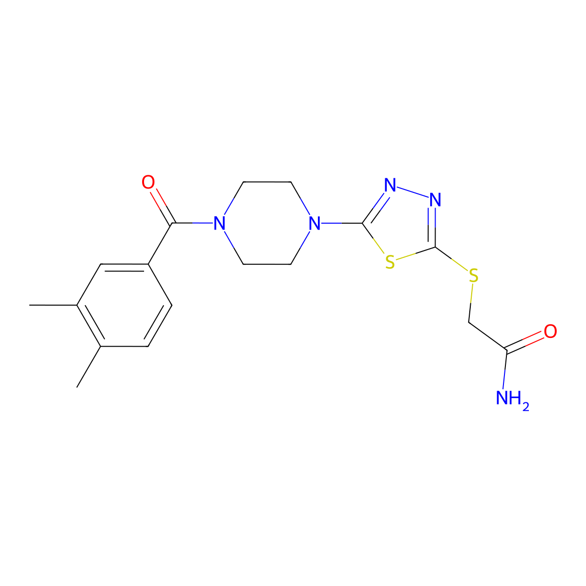 2-((5-(4-(3,4-Dimethylbenzoyl)piperazin-1-yl)-1,3,4-thiadiazol-2-yl)thio)acetamide molecular structure, CAS 1105197-90-7
