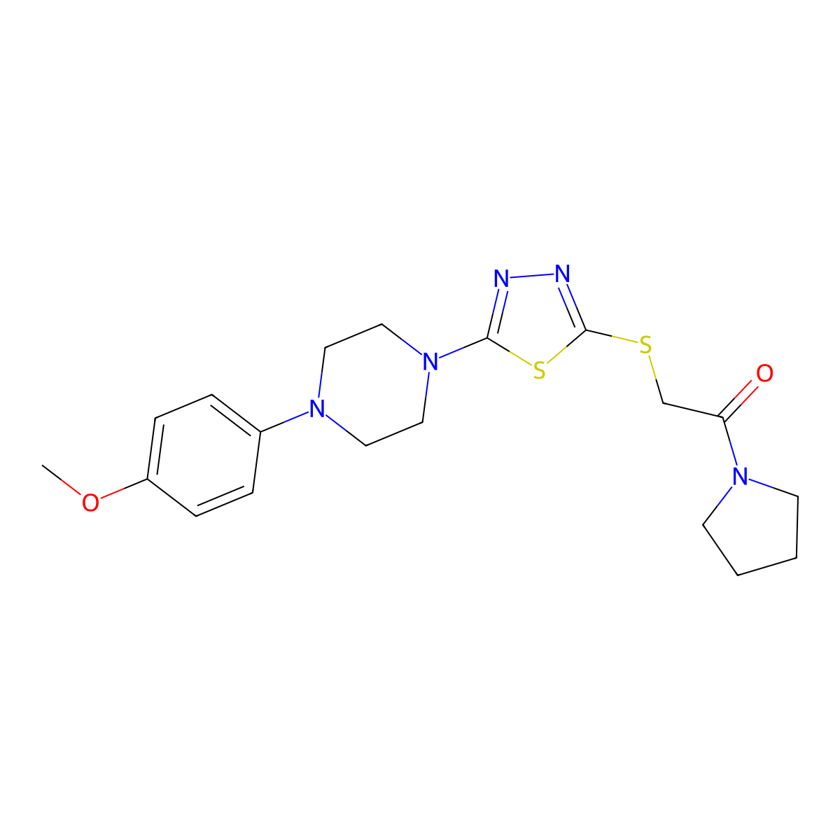 2-((5-(4-(4-Methoxyphenyl)piperazin-1-yl)-1,3,4-thiadiazol-2-yl)thio)-1-(pyrrolidin-1-yl)ethanone molecular structure, CAS 1105197-92-9
