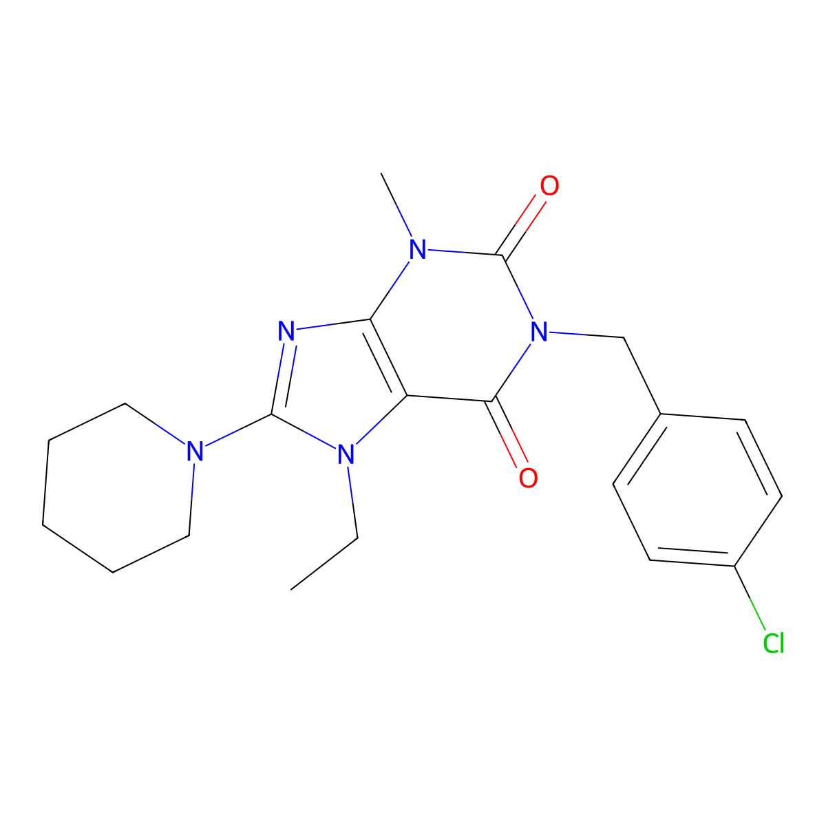 1-(4-chlorobenzyl)-7-ethyl-3-methyl-8-(piperidin-1-yl)-1H-purine-2,6(3H,7H)-dione molecular structure, CAS 1105197-93-0