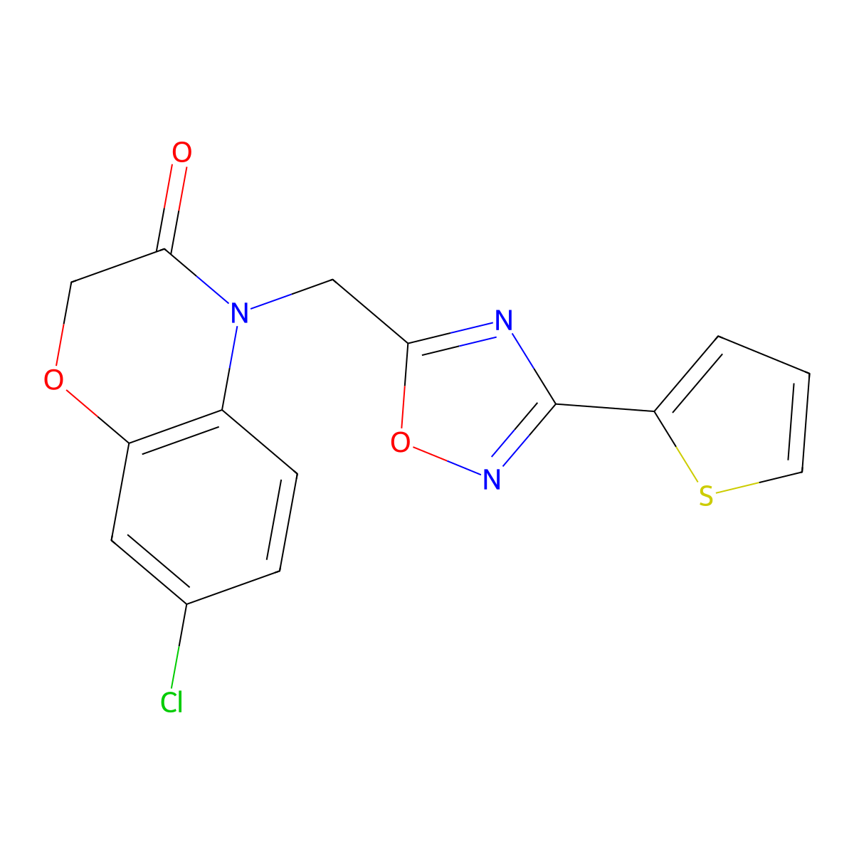 7-chloro-4-((3-(thiophen-2-yl)-1,2,4-oxadiazol-5-yl)methyl)-2H-benzo[b][1,4]oxazin-3(4H)-one molecular structure, CAS 1105197-94-1