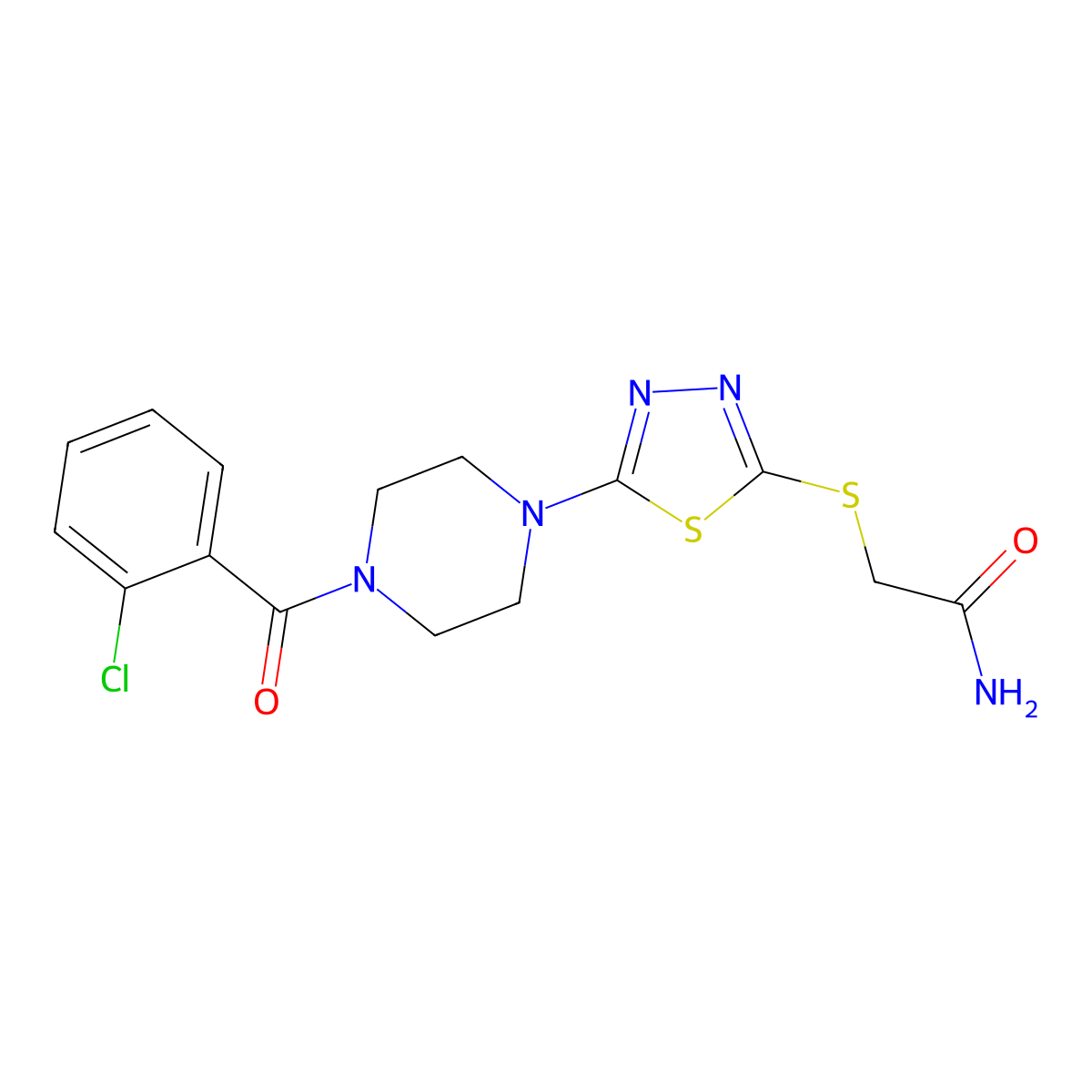 2-((5-(4-(2-Chlorobenzoyl)piperazin-1-yl)-1,3,4-thiadiazol-2-yl)thio)acetamide molecular structure, CAS 1105197-95-2