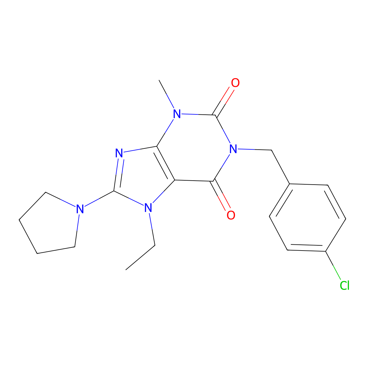 1-(4-chlorobenzyl)-7-ethyl-3-methyl-8-(pyrrolidin-1-yl)-1H-purine-2,6(3H,7H)-dione molecular structure, CAS 1105197-98-5