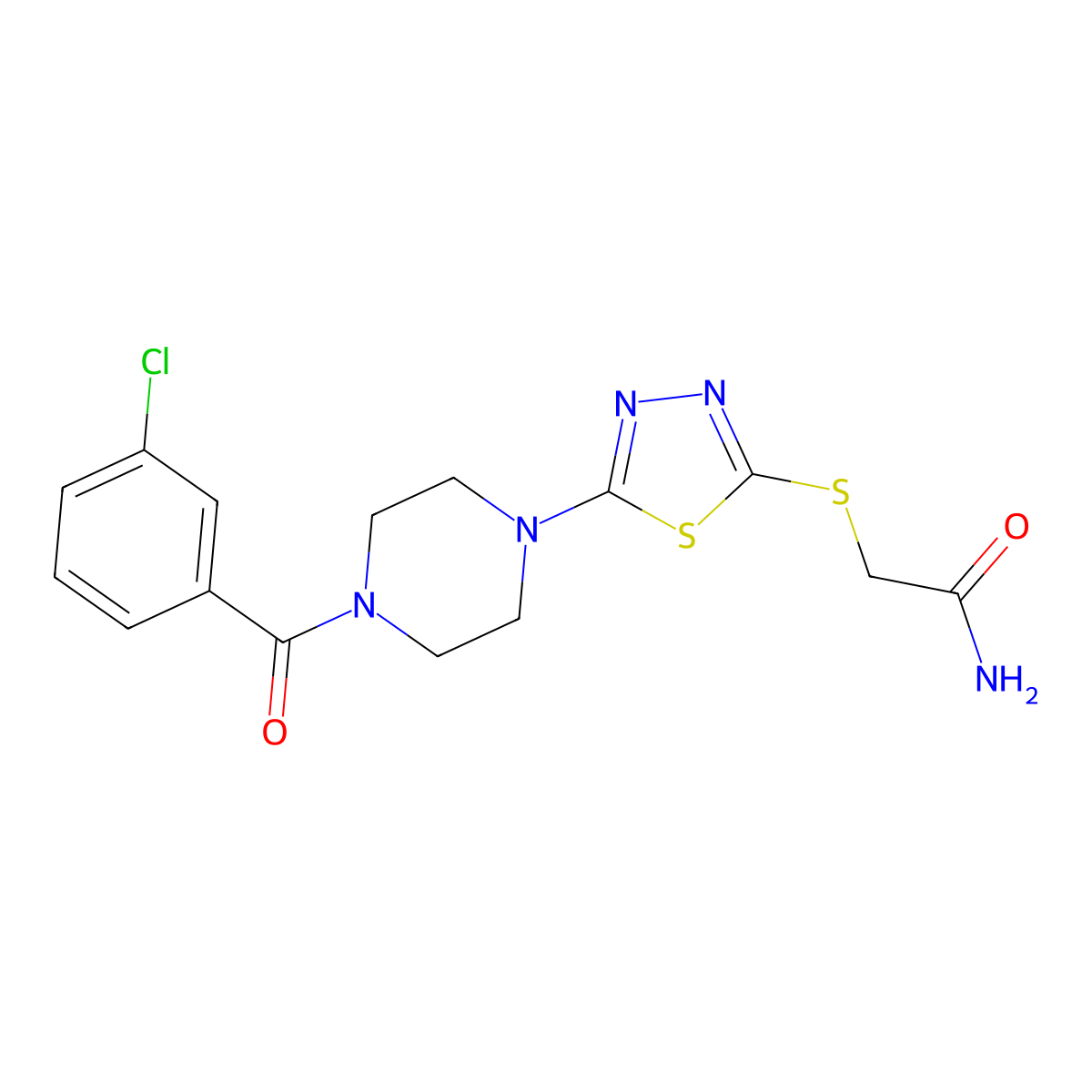 2-((5-(4-(3-Chlorobenzoyl)piperazin-1-yl)-1,3,4-thiadiazol-2-yl)thio)acetamide molecular structure, CAS 1105198-00-2