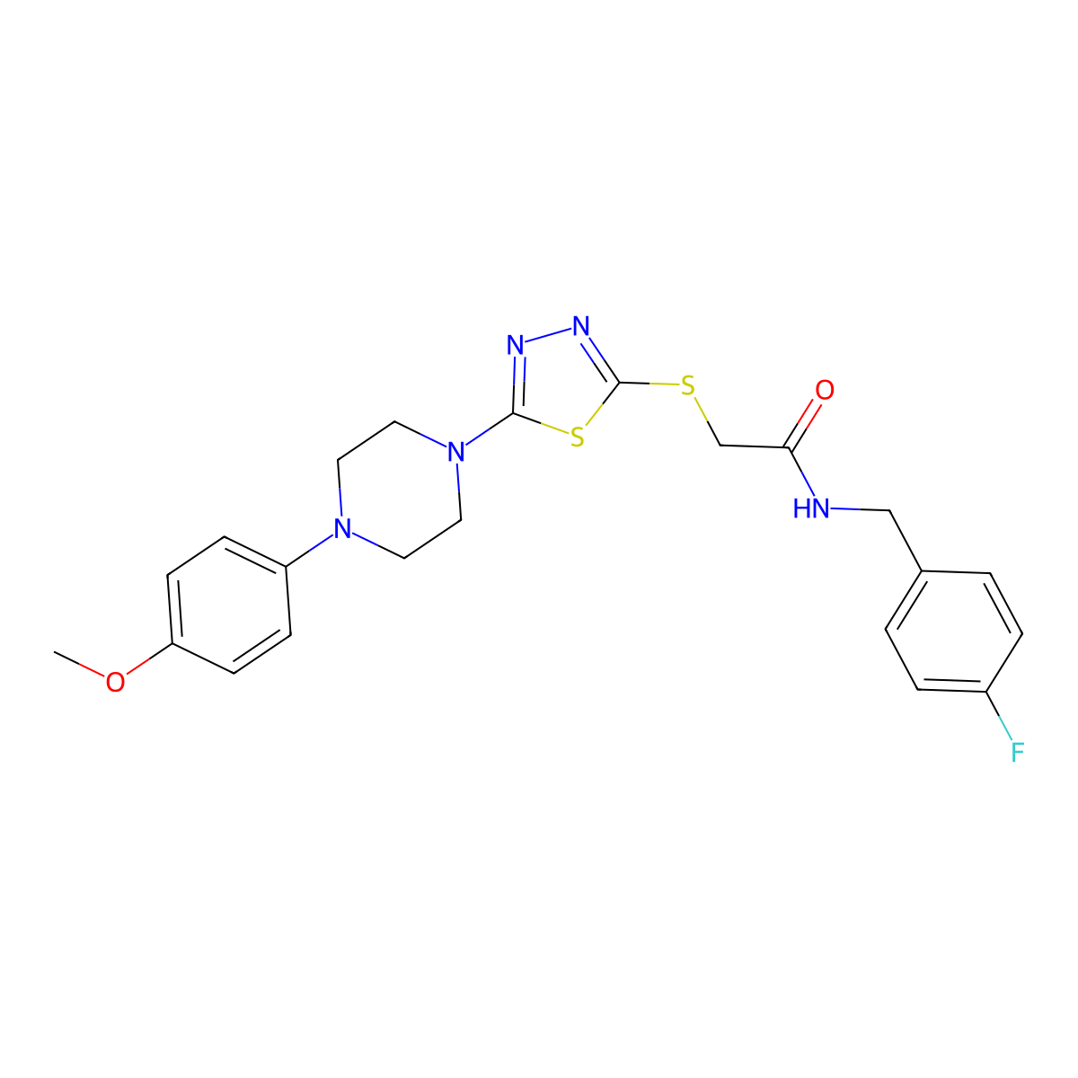 N-(4-fluorobenzyl)-2-((5-(4-(4-methoxyphenyl)piperazin-1-yl)-1,3,4-thiadiazol-2-yl)thio)acetamide molecular structure, CAS 1105198-02-4