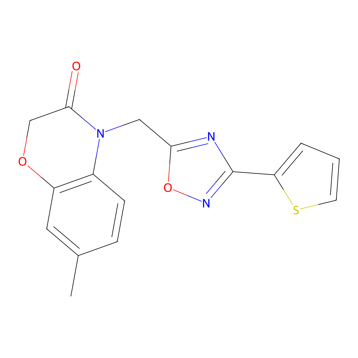7-methyl-4-((3-(thiophen-2-yl)-1,2,4-oxadiazol-5-yl)methyl)-2H-benzo[b][1,4]oxazin-3(4H)-one molecular structure, CAS 1105198-04-6