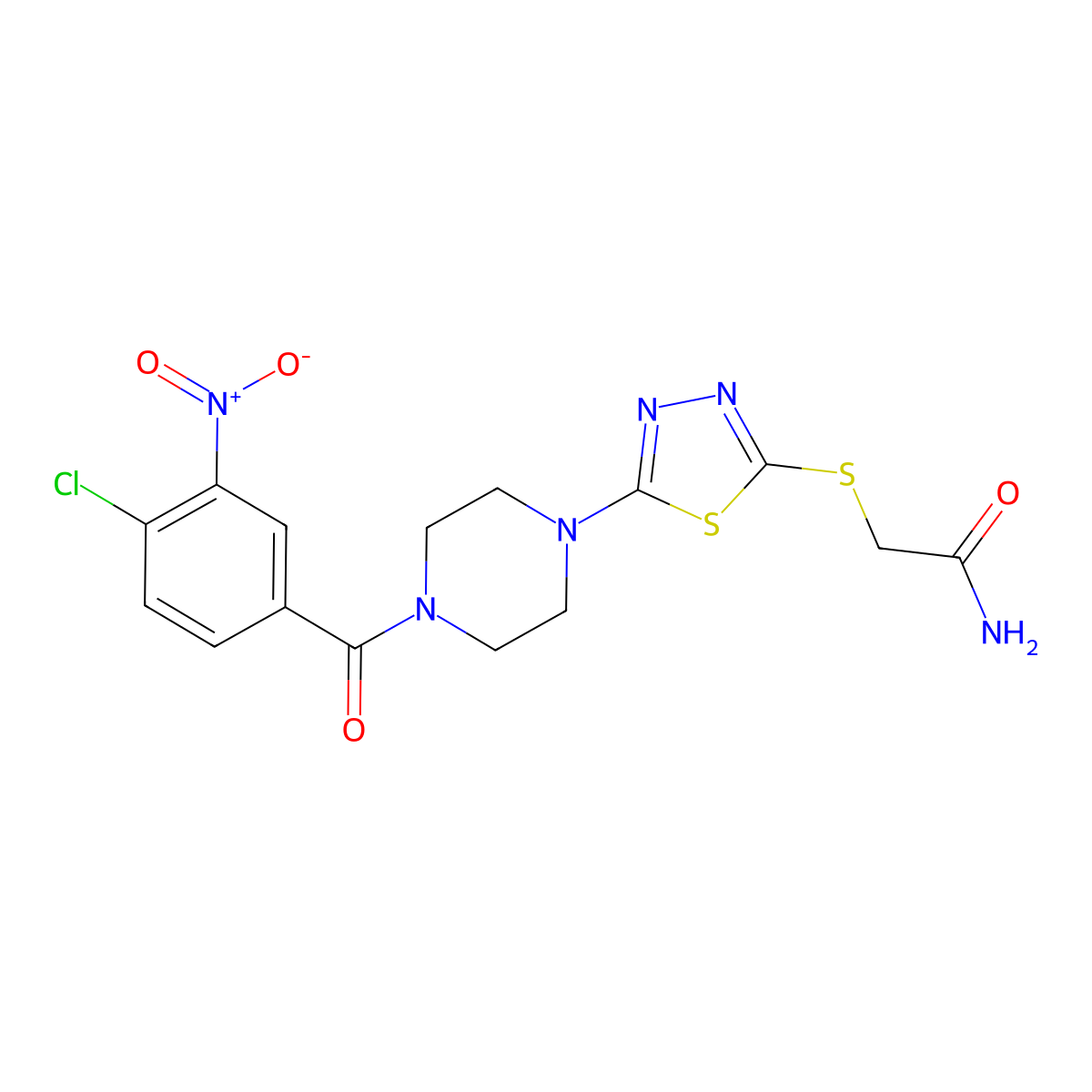 2-((5-(4-(4-Chloro-3-nitrobenzoyl)piperazin-1-yl)-1,3,4-thiadiazol-2-yl)thio)acetamide molecular structure, CAS 1105198-05-7