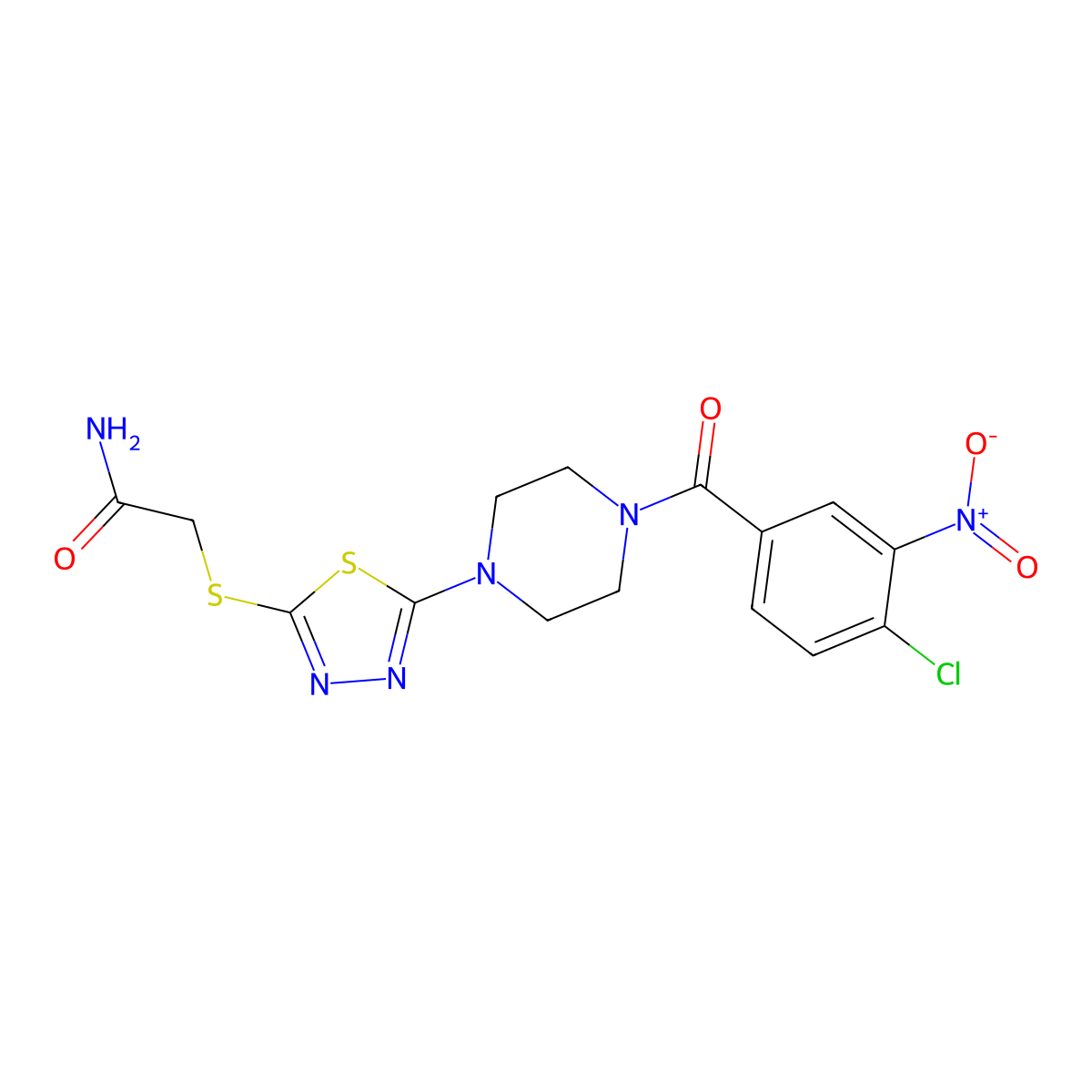 2-((5-(4-(4-Chloro-3-nitrobenzoyl)piperazin-1-yl)-1,3,4-thiadiazol-2-yl)thio)acetamide molecular structure, CAS 1105198-05-7