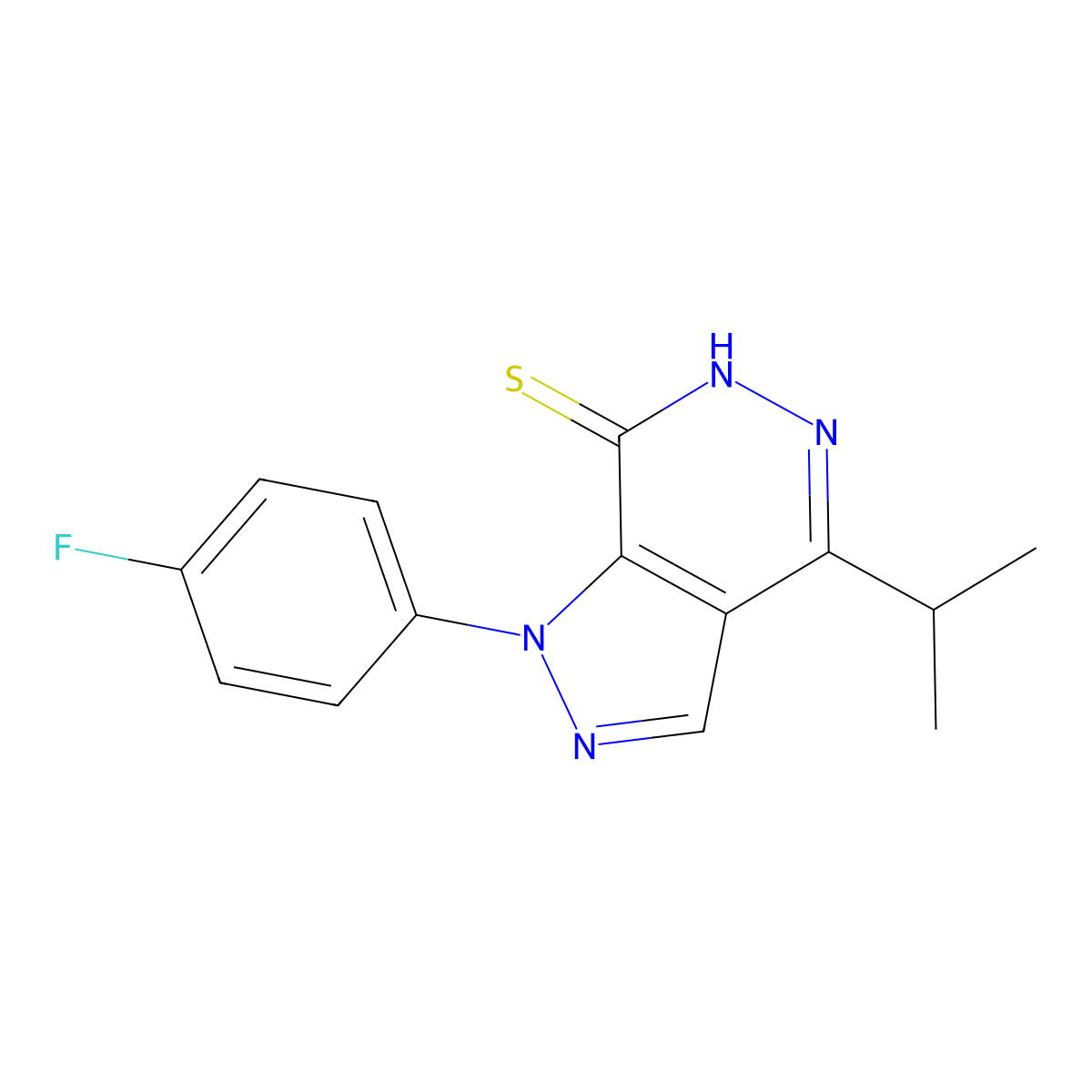 1-(4-fluorophenyl)-4-isopropyl-1H-pyrazolo[3,4-d]pyridazine-7-thiol molecular structure, CAS 1105198-06-8