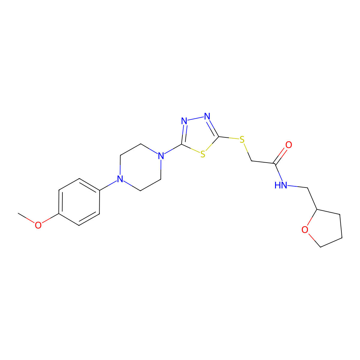 2-({5-[4-(4-methoxyphenyl)piperazin-1-yl]-1,3,4-thiadiazol-2-yl}sulfanyl)-N-[(oxolan-2-yl)methyl]acetamide molecular structure, CAS 1105198-07-9