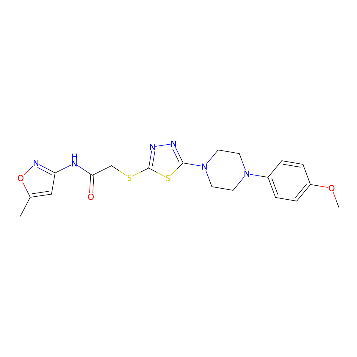 2-((5-(4-(4-methoxyphenyl)piperazin-1-yl)-1,3,4-thiadiazol-2-yl)thio)-N-(5-methylisoxazol-3-yl)acetamide molecular structure, CAS 1105198-12-6