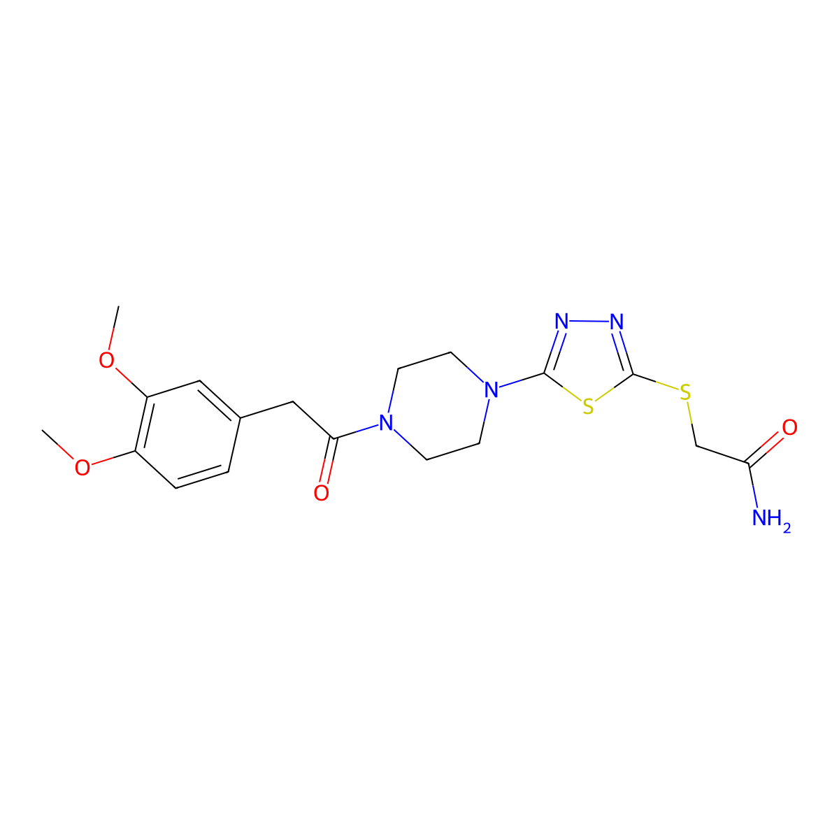 2-((5-(4-(2-(3,4-Dimethoxyphenyl)acetyl)piperazin-1-yl)-1,3,4-thiadiazol-2-yl)thio)acetamide molecular structure, CAS 1105198-15-9