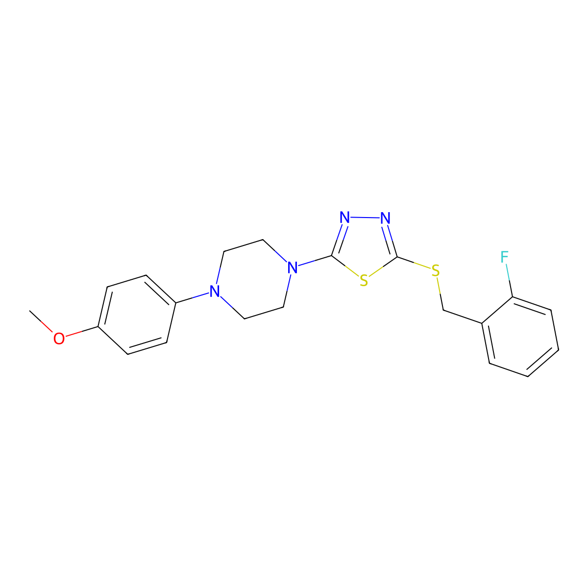 2-((2-Fluorobenzyl)thio)-5-(4-(4-methoxyphenyl)piperazin-1-yl)-1,3,4-thiadiazole molecular structure, CAS 1105198-22-8