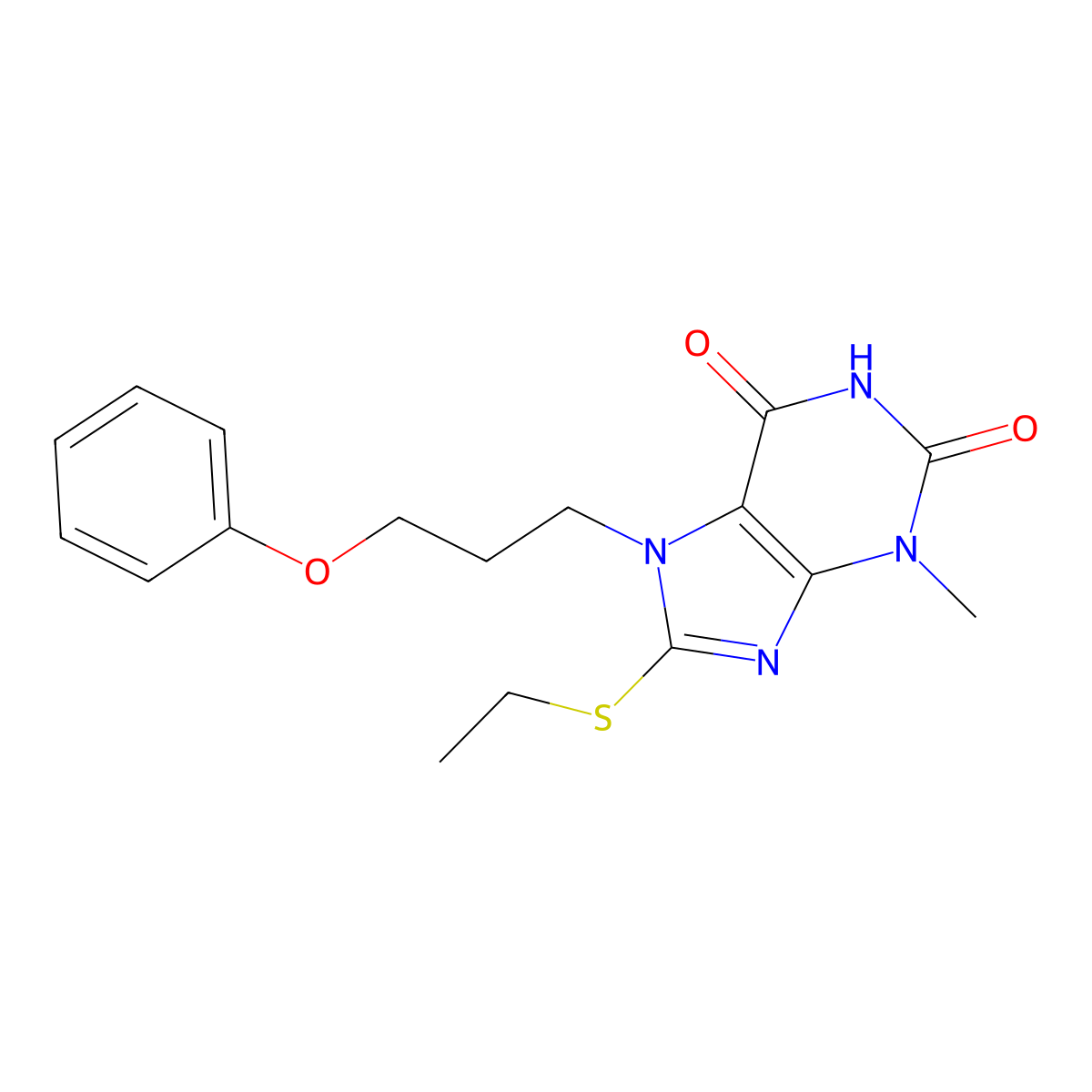 8-(ethylthio)-3-methyl-7-(3-phenoxypropyl)-1H-purine-2,6(3H,7H)-dione molecular structure, CAS 1105198-23-9