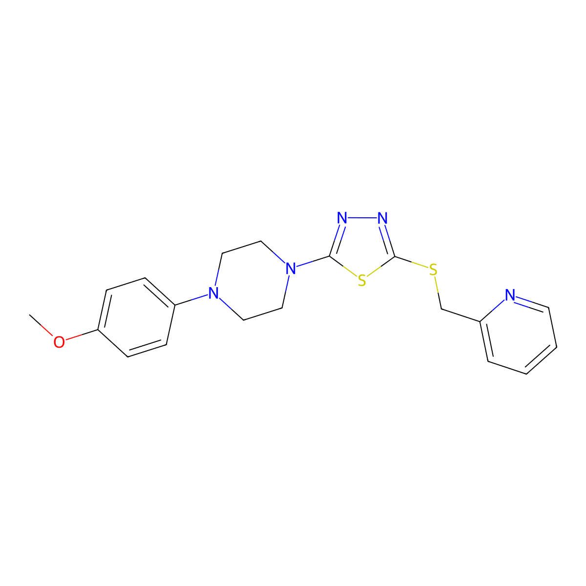 2-(4-(4-Methoxyphenyl)piperazin-1-yl)-5-((pyridin-2-ylmethyl)thio)-1,3,4-thiadiazole molecular structure, CAS 1105198-27-3