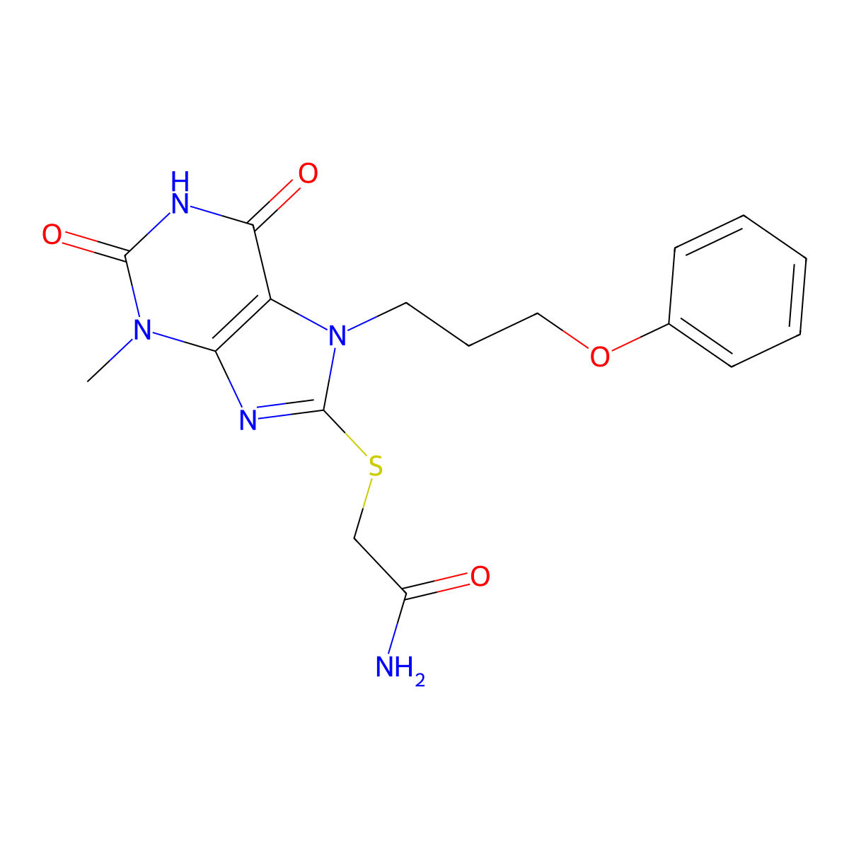 2-((3-methyl-2,6-dioxo-7-(3-phenoxypropyl)-2,3,6,7-tetrahydro-1H-purin-8-yl)thio)acetamide molecular structure, CAS 1105198-28-4