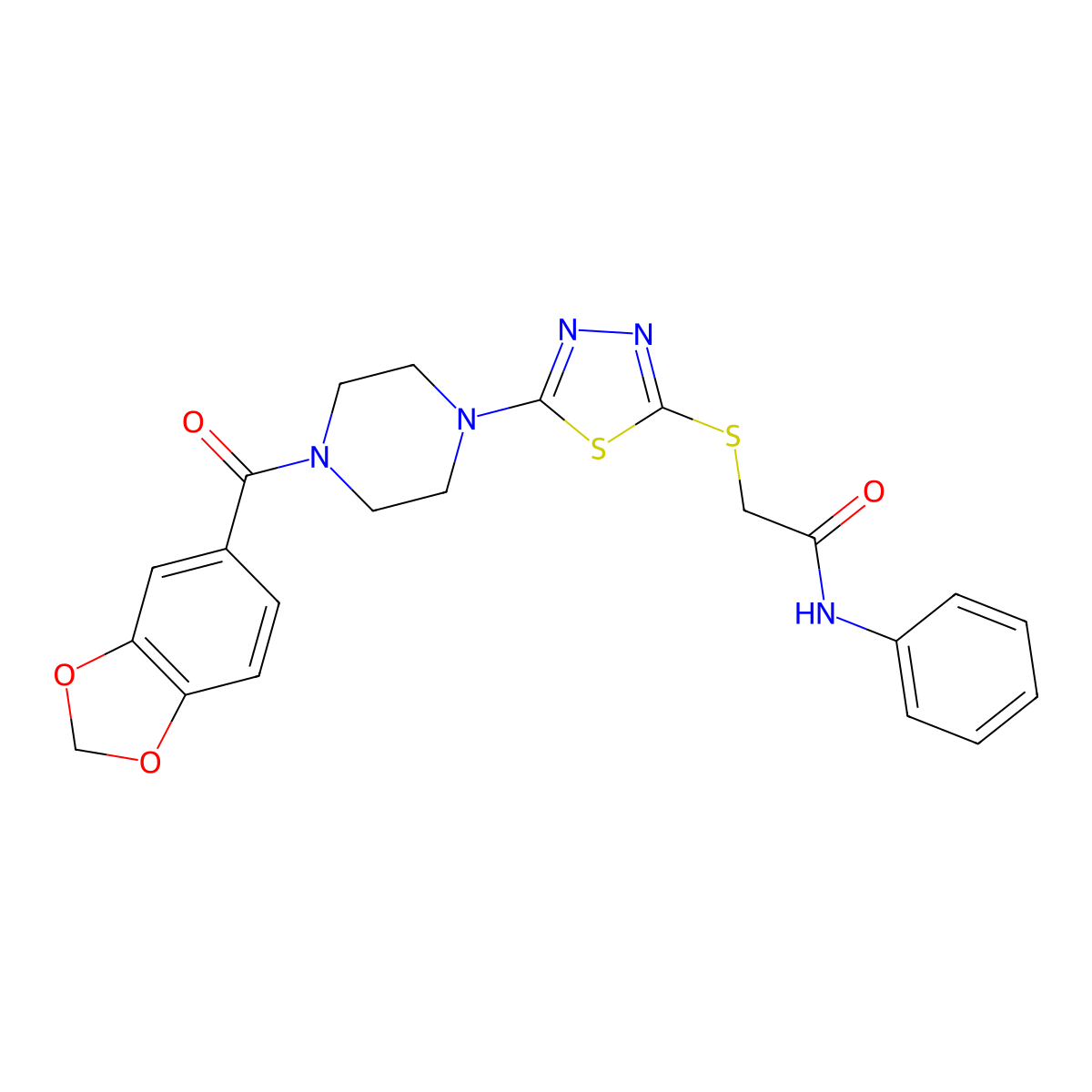 2-((5-(4-(benzo[d][1,3]dioxole-5-carbonyl)piperazin-1-yl)-1,3,4-thiadiazol-2-yl)thio)-N-phenylacetamide molecular structure, CAS 1105198-30-8