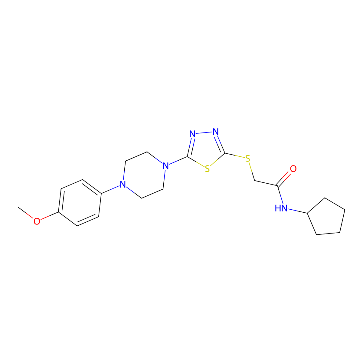 N-cyclopentyl-2-((5-(4-(4-methoxyphenyl)piperazin-1-yl)-1,3,4-thiadiazol-2-yl)thio)acetamide molecular structure, CAS 1105198-32-0