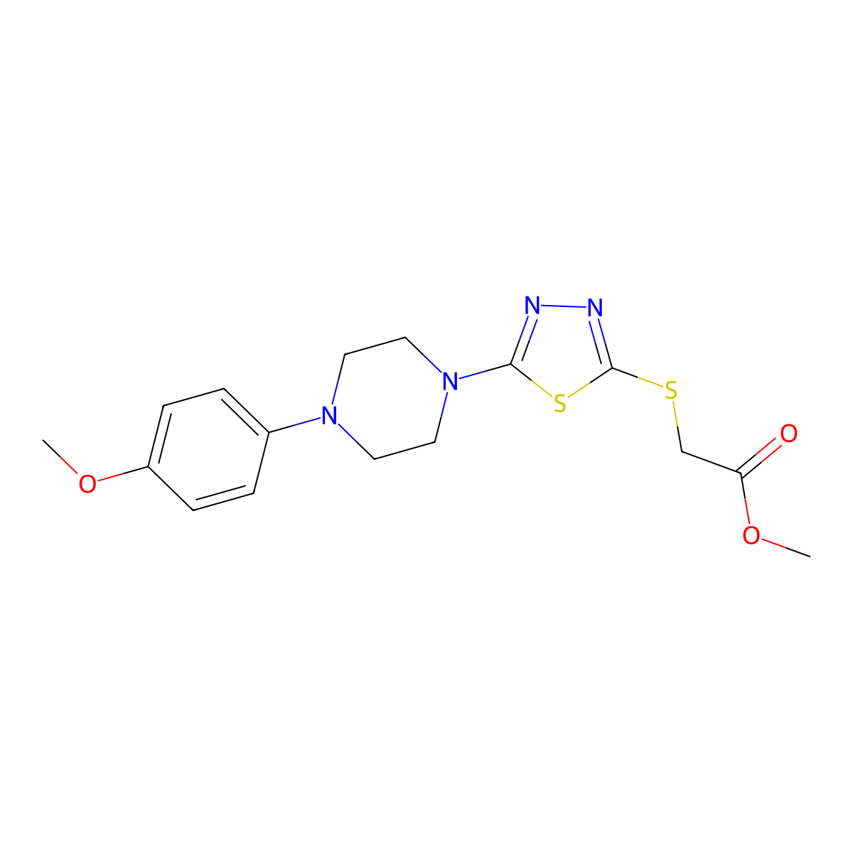 Methyl 2-((5-(4-(4-methoxyphenyl)piperazin-1-yl)-1,3,4-thiadiazol-2-yl)thio)acetate molecular structure, CAS 1105198-37-5