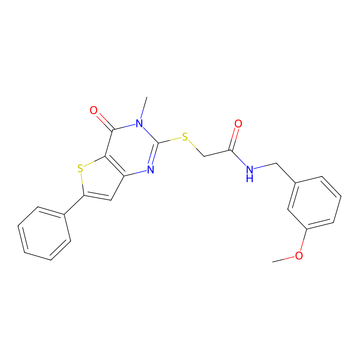 N-[(3-methoxyphenyl)methyl]-2-({3-methyl-4-oxo-6-phenyl-3H,4H-thieno[3,2-d]pyrimidin-2-yl}sulfanyl)acetamide molecular structure, CAS 1105198-39-7