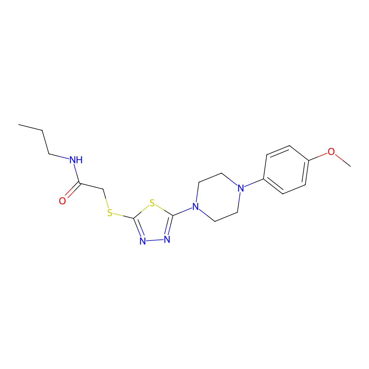 2-((5-(4-(4-methoxyphenyl)piperazin-1-yl)-1,3,4-thiadiazol-2-yl)thio)-N-propylacetamide molecular structure, CAS 1105198-42-2
