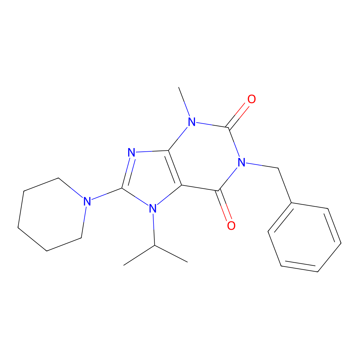 1-benzyl-7-isopropyl-3-methyl-8-(piperidin-1-yl)-1H-purine-2,6(3H,7H)-dione molecular structure, CAS 1105198-43-3