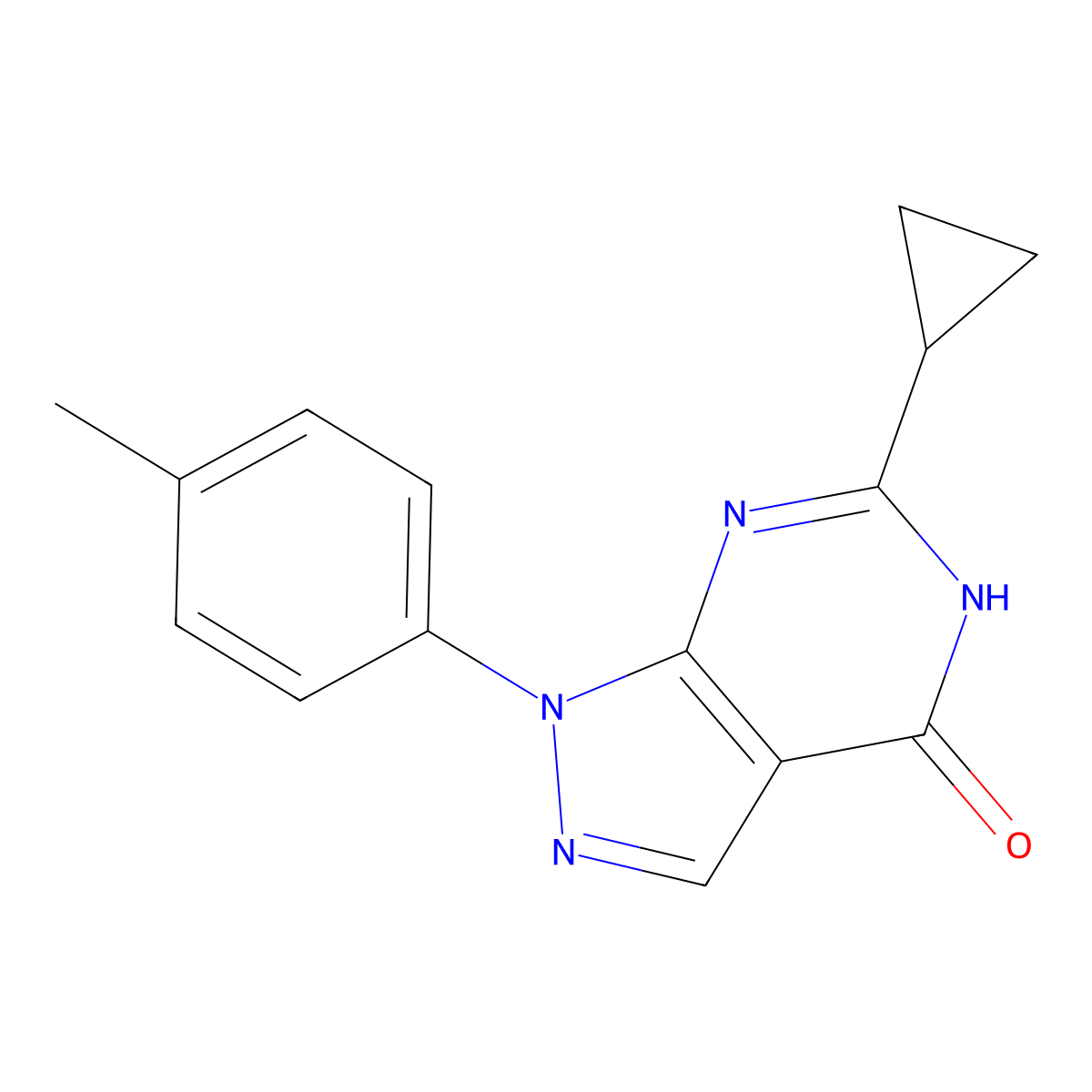 6-cyclopropyl-1-(4-methylphenyl)-1,5-dihydro-4H-pyrazolo[3,4-d]pyrimidin-4-one molecular structure, CAS 1105198-46-6