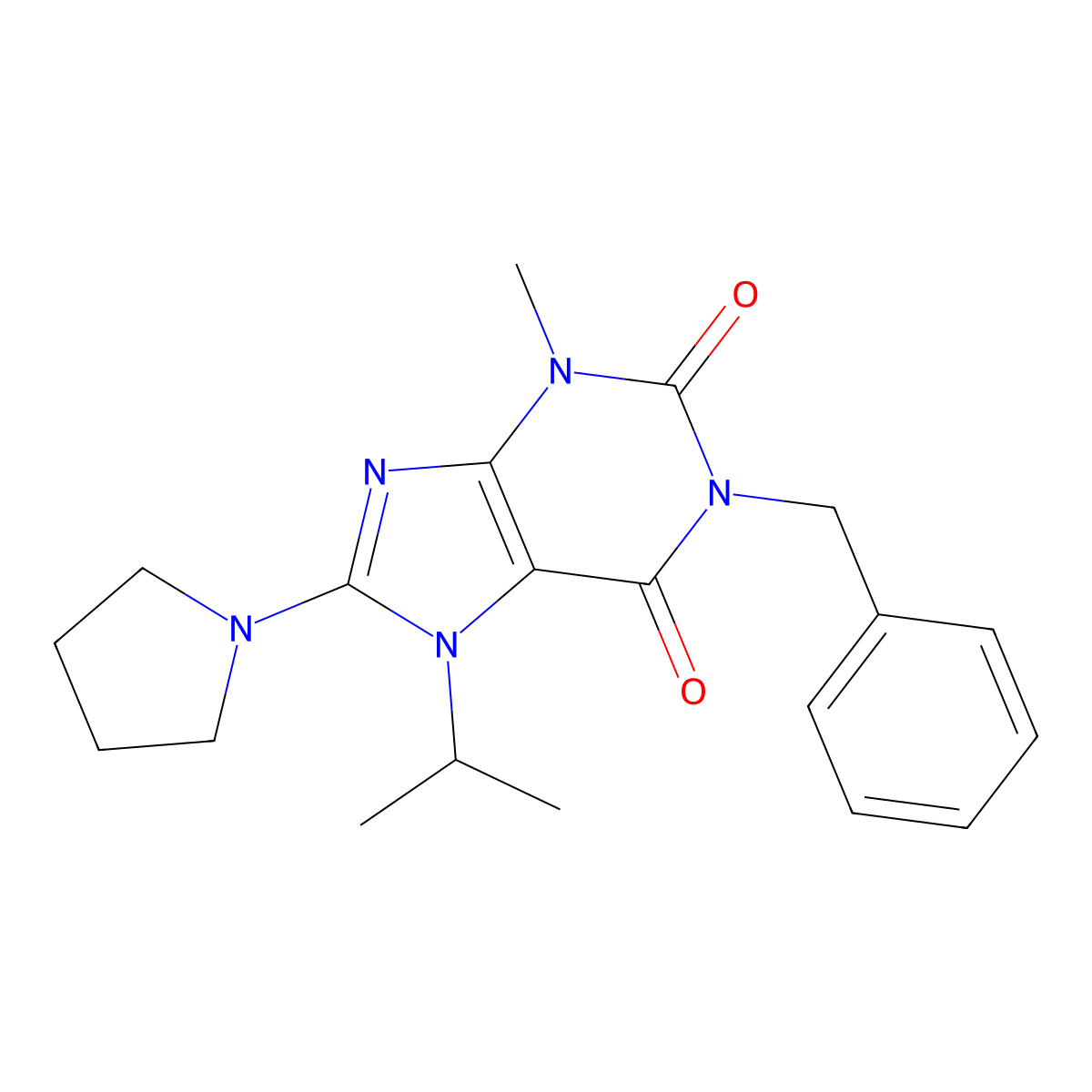 1-benzyl-7-isopropyl-3-methyl-8-(pyrrolidin-1-yl)-1H-purine-2,6(3H,7H)-dione molecular structure, CAS 1105198-48-8