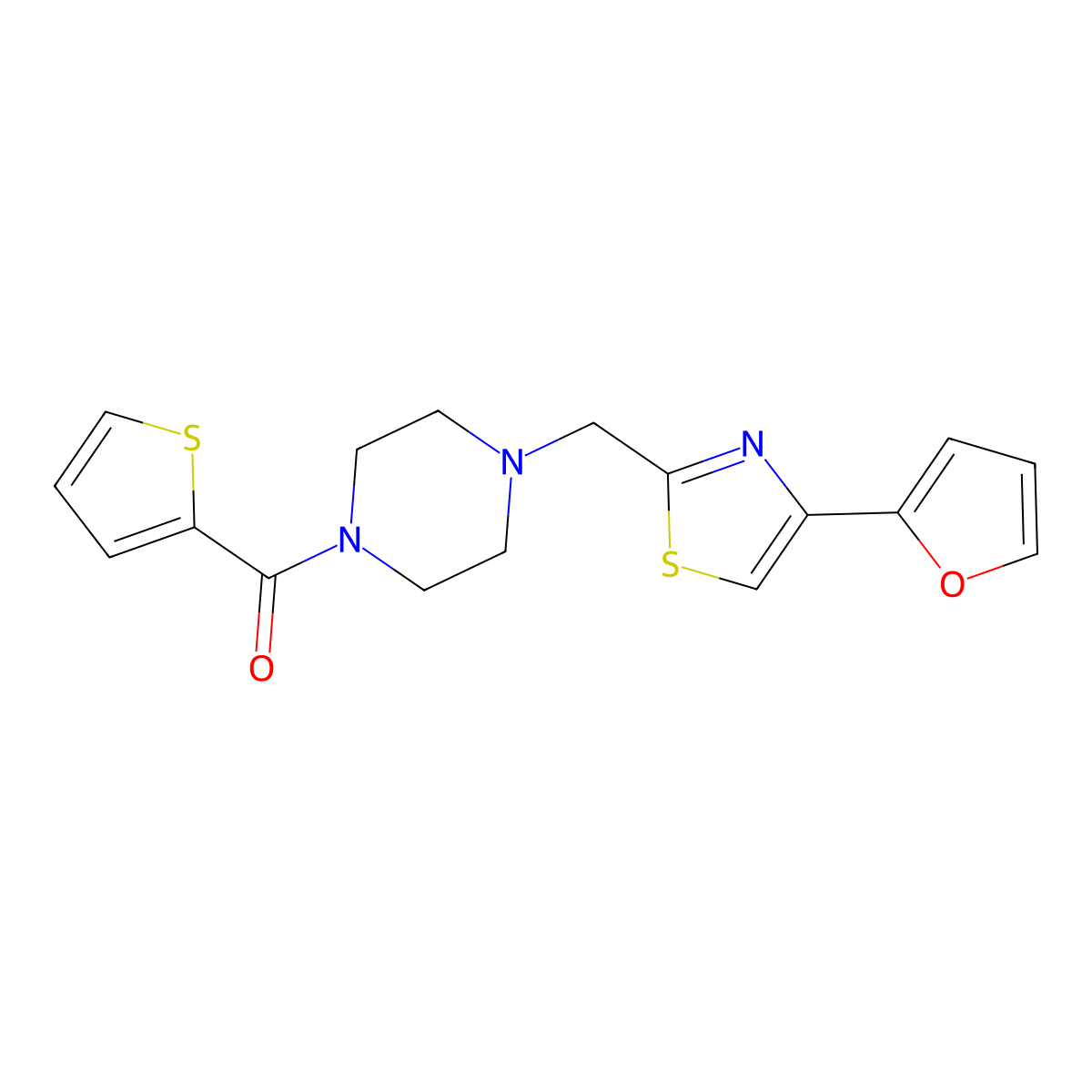 (4-((4-(Furan-2-yl)thiazol-2-yl)methyl)piperazin-1-yl)(thiophen-2-yl)methanone molecular structure, CAS 1105198-49-9