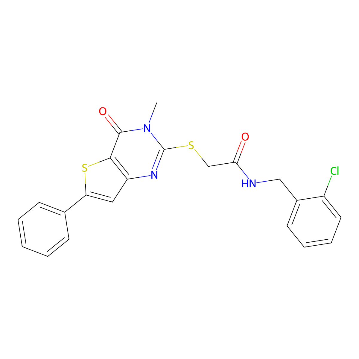 N-[(2-chlorophenyl)methyl]-2-({3-methyl-4-oxo-6-phenyl-3H,4H-thieno[3,2-d]pyrimidin-2-yl}sulfanyl)acetamide molecular structure, CAS 1105198-50-2
