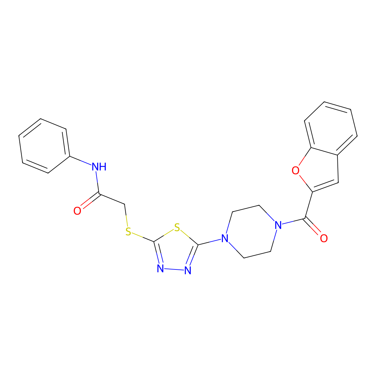 2-((5-(4-(benzofuran-2-carbonyl)piperazin-1-yl)-1,3,4-thiadiazol-2-yl)thio)-N-phenylacetamide molecular structure, CAS 1105198-51-3