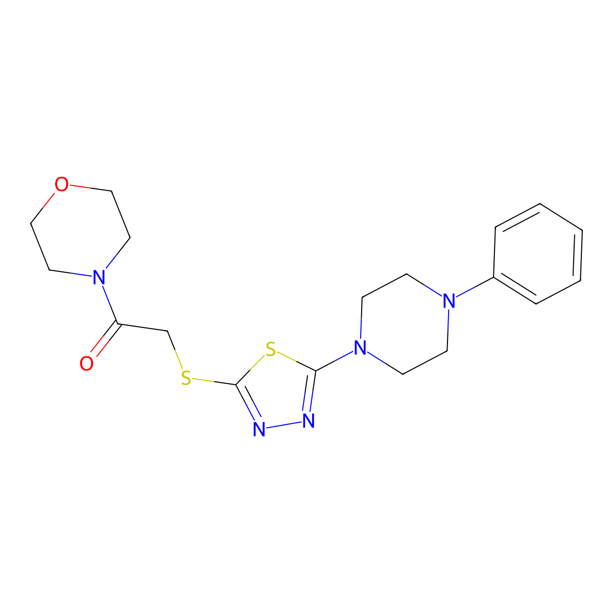 1-(4-Morpholinyl)-2-[[5-(4-phenyl-1-piperazinyl)-1,3,4-thiadiazol-2-yl]thio]ethanone molecular structure, CAS 1105198-53-5