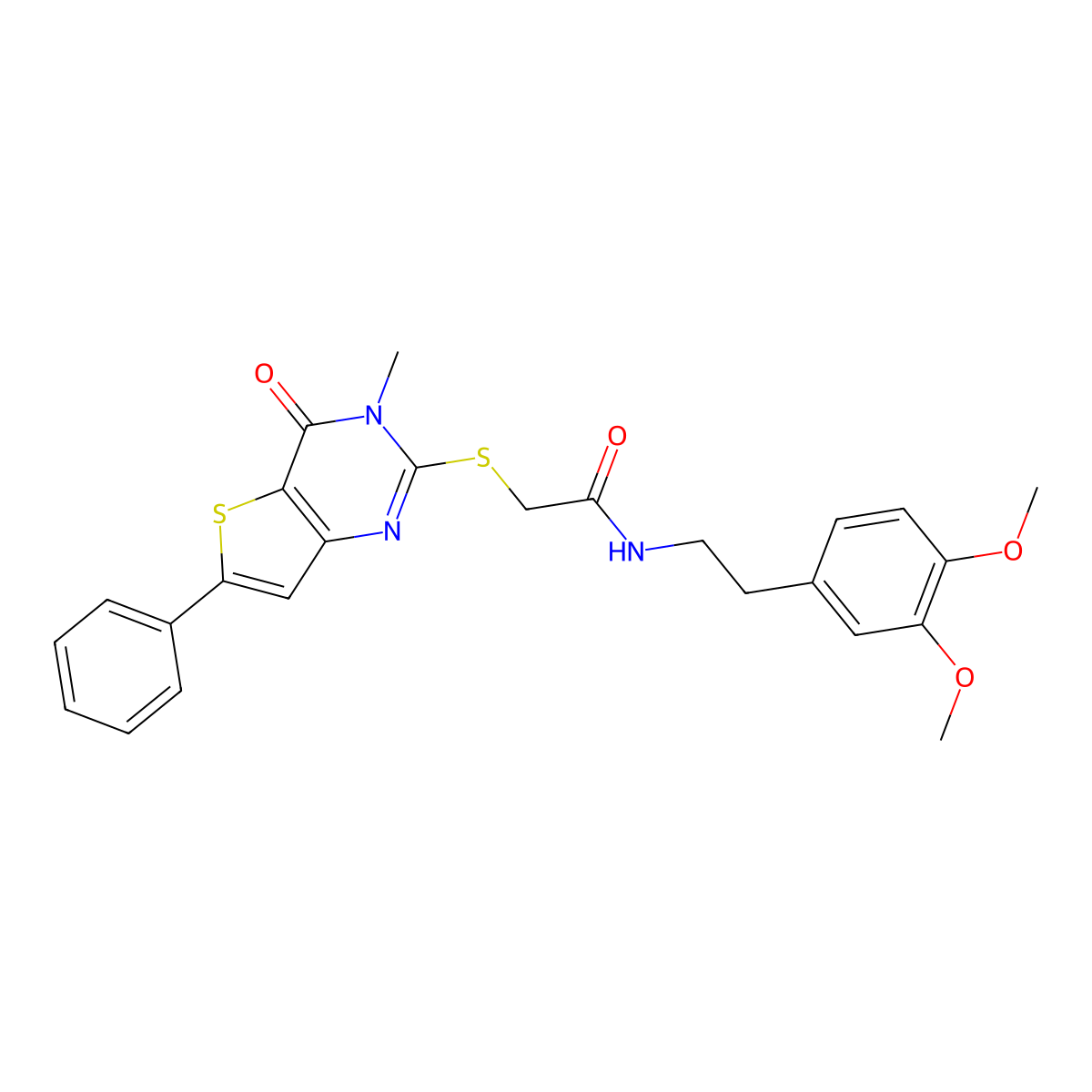 N-[2-(3,4-dimethoxyphenyl)ethyl]-2-({3-methyl-4-oxo-6-phenyl-3H,4H-thieno[3,2-d]pyrimidin-2-yl}sulfanyl)acetamide molecular structure, CAS 1105198-56-8