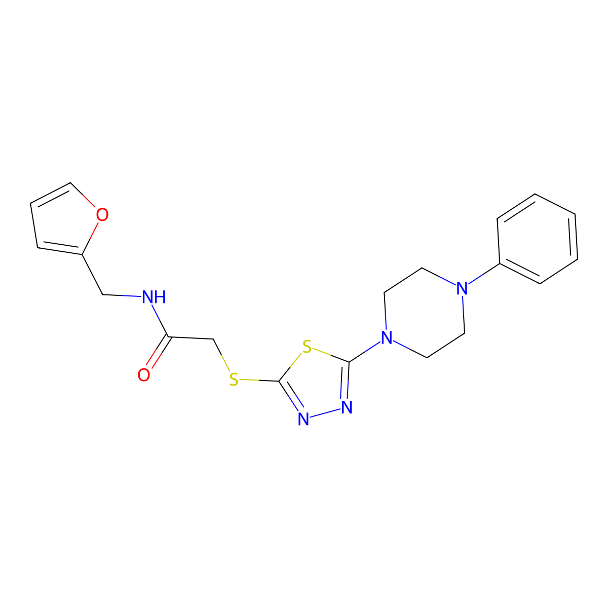 N-(furan-2-ylmethyl)-2-((5-(4-phenylpiperazin-1-yl)-1,3,4-thiadiazol-2-yl)thio)acetamide molecular structure, CAS 1105198-59-1